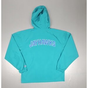 Champion‎ Kansas Jayhawks Windbreaker Mens Medium 1/2 Zip Hooded Sea Foam Green.